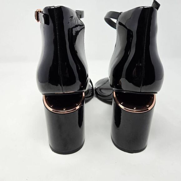 ALEXANDER WANG ABBY BLACK PATENT ROSE CUT OUT BLOCK 3" HEELS WOMENS SIZE 39 US 9 - Picture 4 of 9